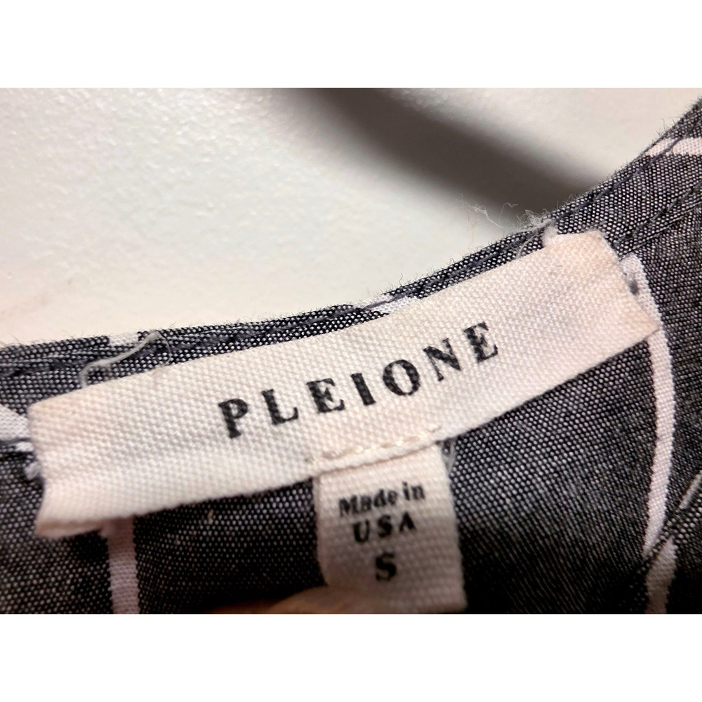 Pleione Pin Striped Tie Front Tunic Dress Gray White Long Sleeve Small - Picture 2 of 10